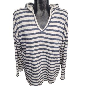 Chaps Navy and White Nautical Striped Pullover Terry Fabric Hoodie XL